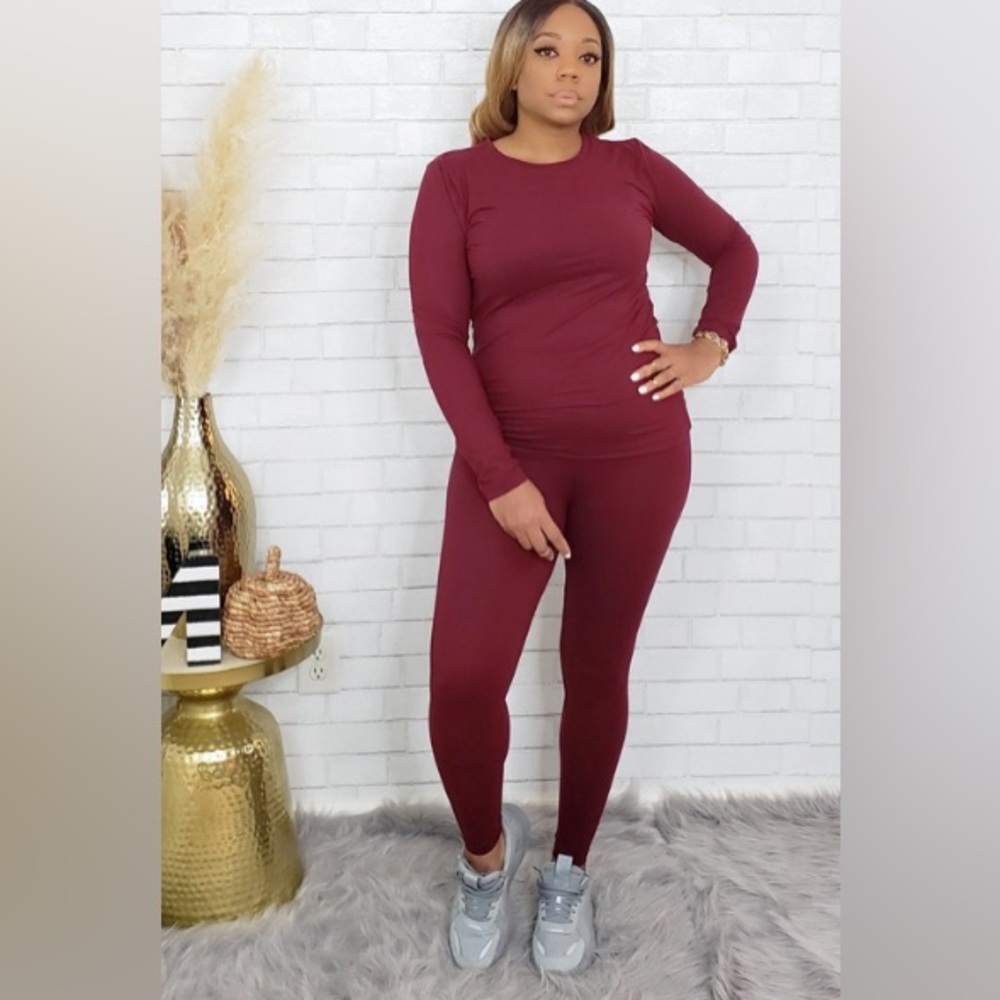 Fitted Comfy Chic Leggings Set- Dark Burgundy